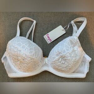 Freya Soiree lace padded plunge underwired bra 30DD, white NEW WITH TAGS